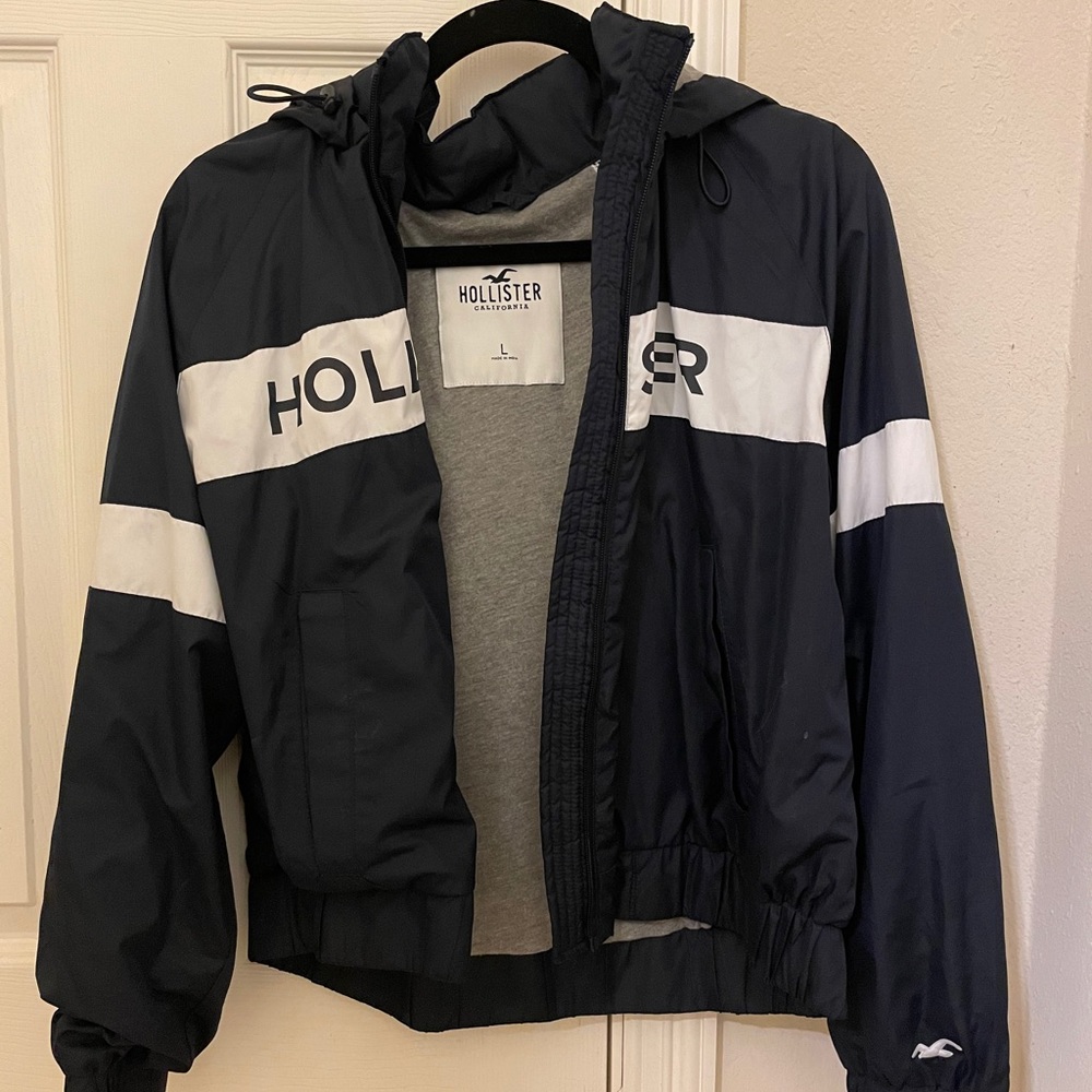 Blue Grey Hollister Cropped Windbreaker Jacket